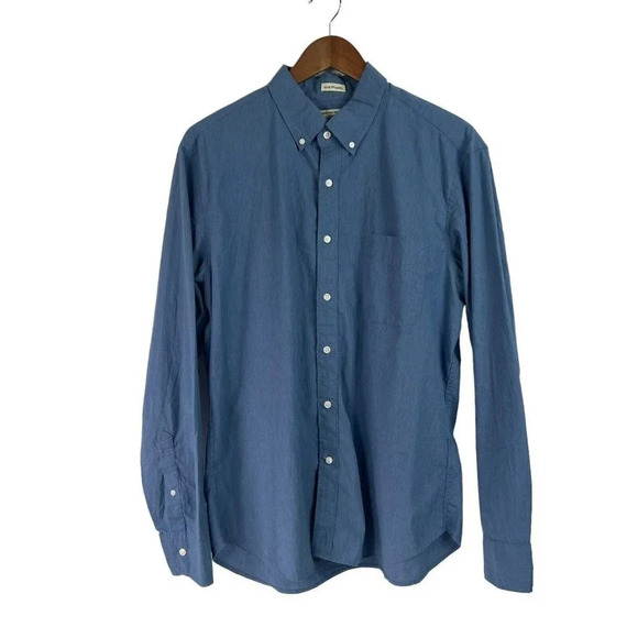 J Crew Men's Large Short Secret Wash Shirting Long Sleeve Button Down Shirt Blue - Picture 1 of 4